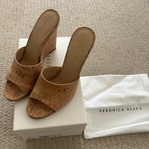 Veronica Beard Dali Cork Wedge Slide Sandals in Tan